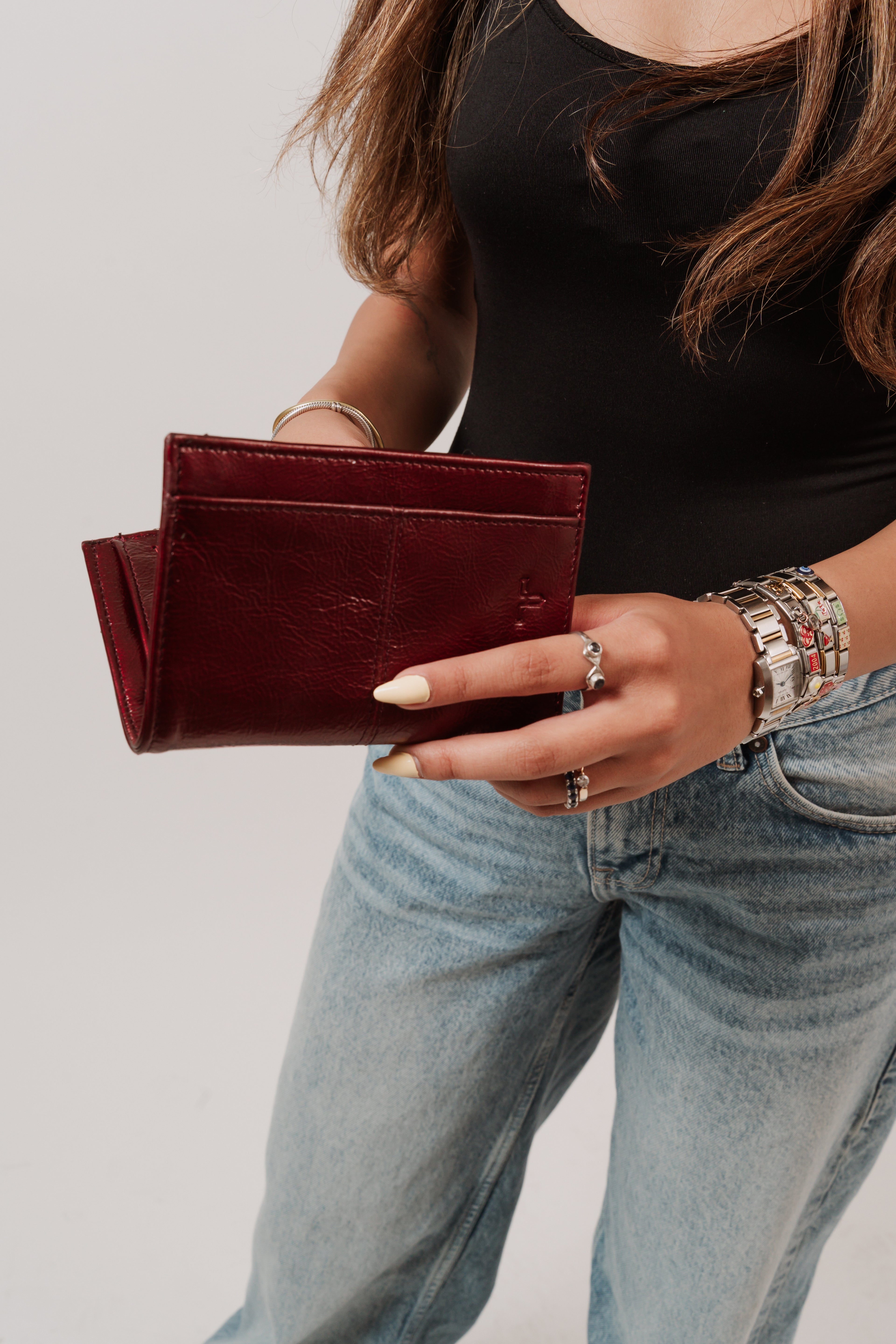 Cartera de piel Odet Guinda