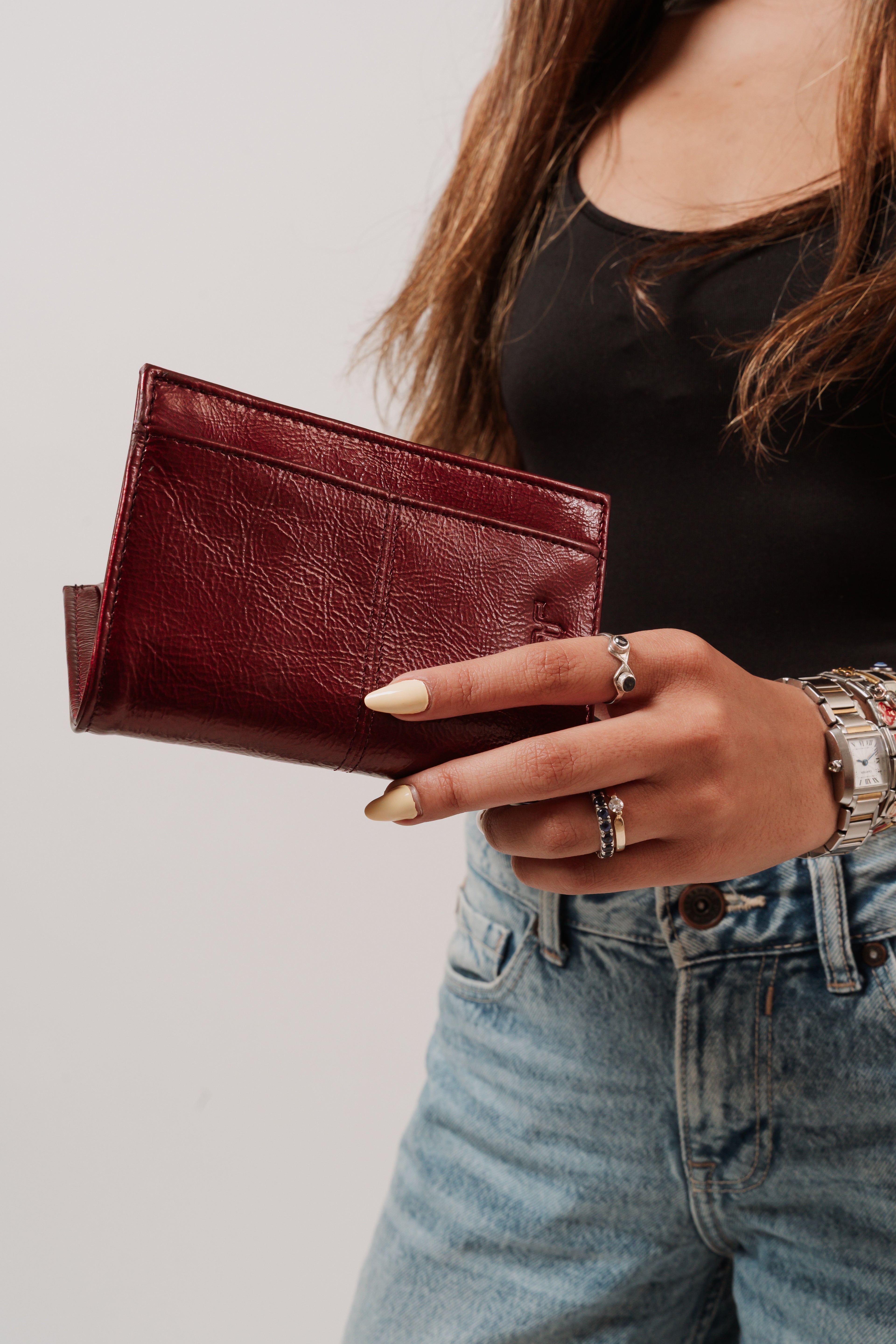 Cartera de piel Odet Guinda