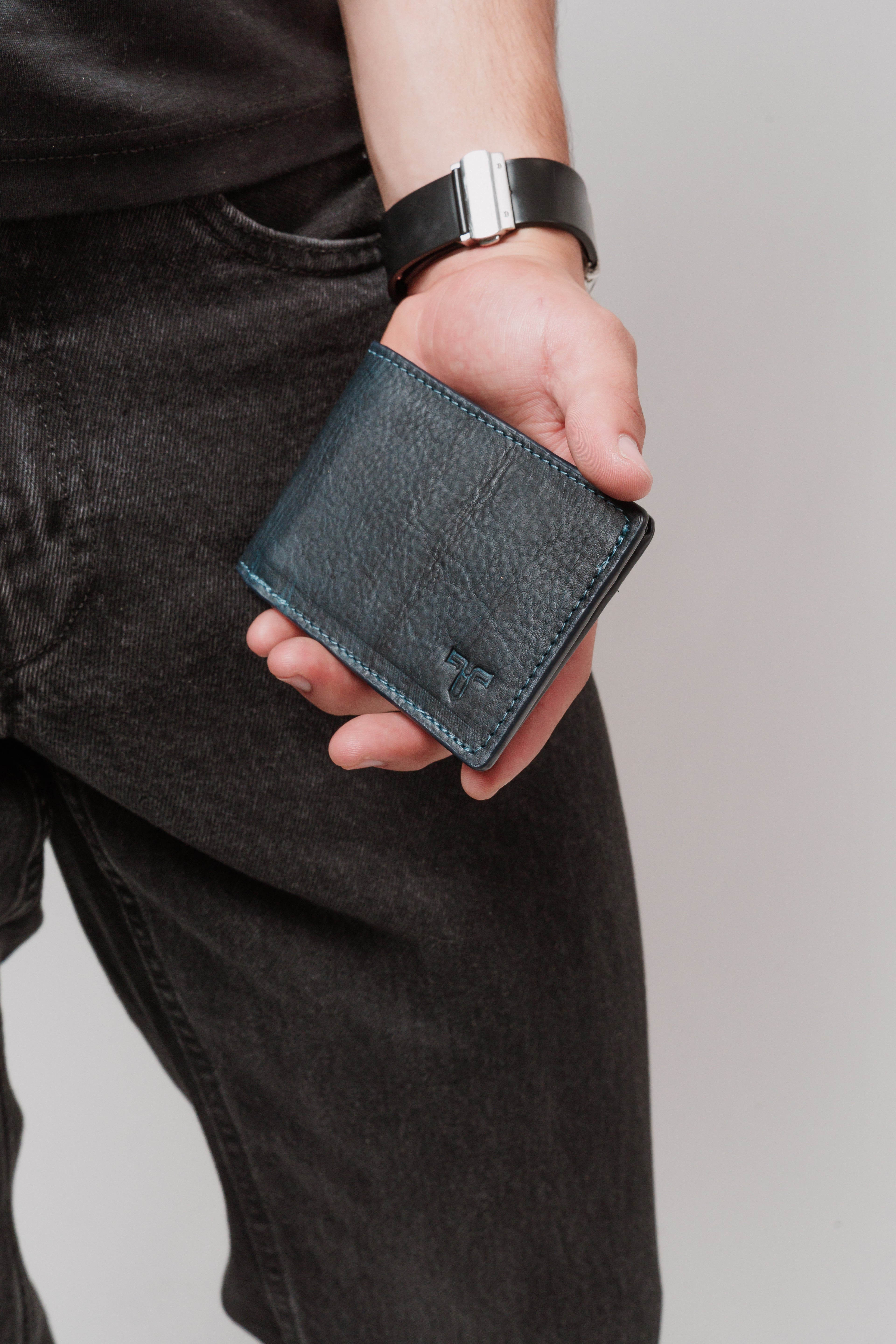Cartera de piel Danubio azul